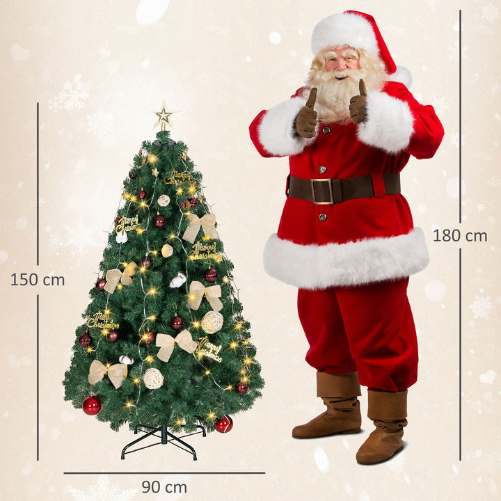 Árvore de Natal de 150 cm com Decorações 150 Luzes LED Branco Quente Árvore de Natal Decorada com 8 Modos de Iluminação 480 Ramos Suporte de Aço Decoração para Casa Festa Interior Verde