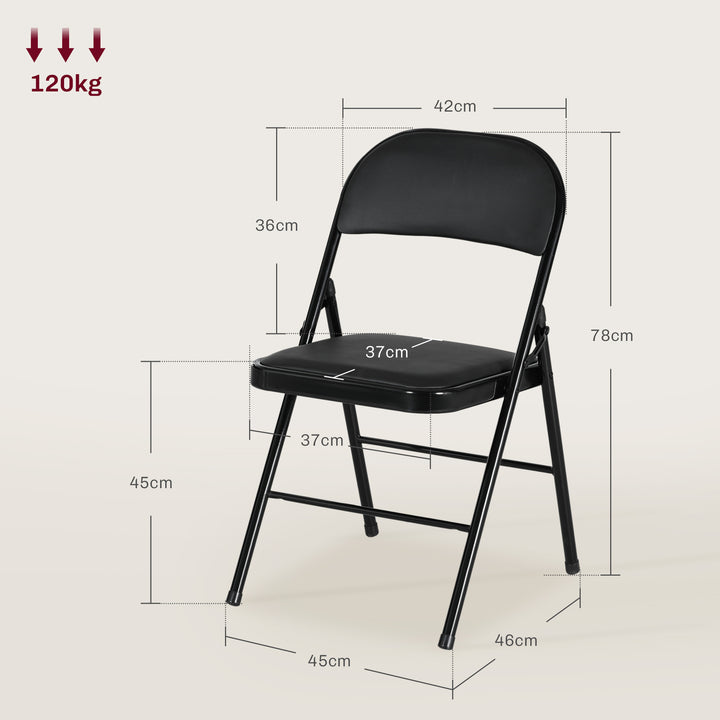 Conjunto de 2 Cadeiras Dobráveis Cadeiras Dobráveis com Encosto e Estrutura de Aço para Sala de Estar Escritório Estúdio 45x46x78 cm Preto