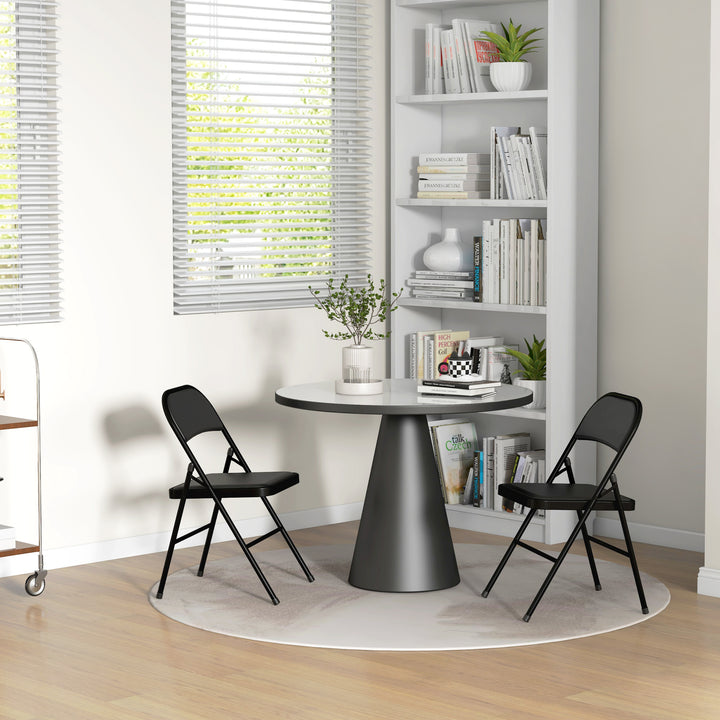 Conjunto de 2 Cadeiras Dobráveis Cadeiras Dobráveis com Encosto e Estrutura de Aço para Sala de Estar Escritório Estúdio 45x46x78 cm Preto