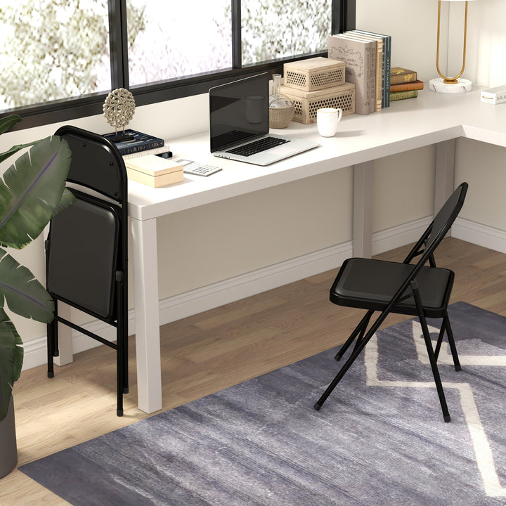 Conjunto de 2 Cadeiras Dobráveis Cadeiras Dobráveis com Encosto e Estrutura de Aço para Sala de Estar Escritório Estúdio 45x46x78 cm Preto