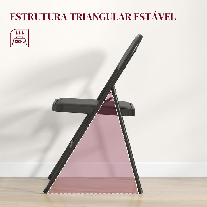 Conjunto de 2 Cadeiras Dobráveis Cadeiras Dobráveis com Encosto e Estrutura de Aço para Sala de Estar Escritório Estúdio 45x46x78 cm Preto