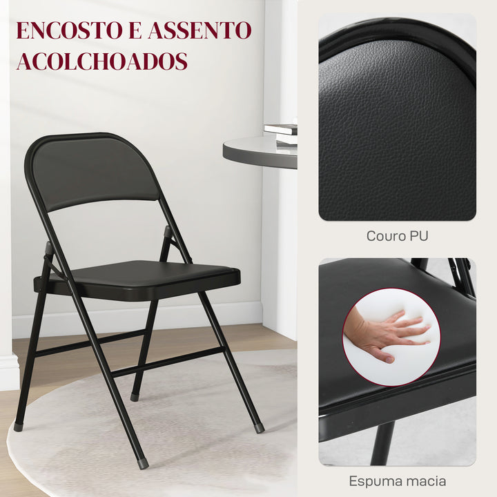 Conjunto de 2 Cadeiras Dobráveis Cadeiras Dobráveis com Encosto e Estrutura de Aço para Sala de Estar Escritório Estúdio 45x46x78 cm Preto