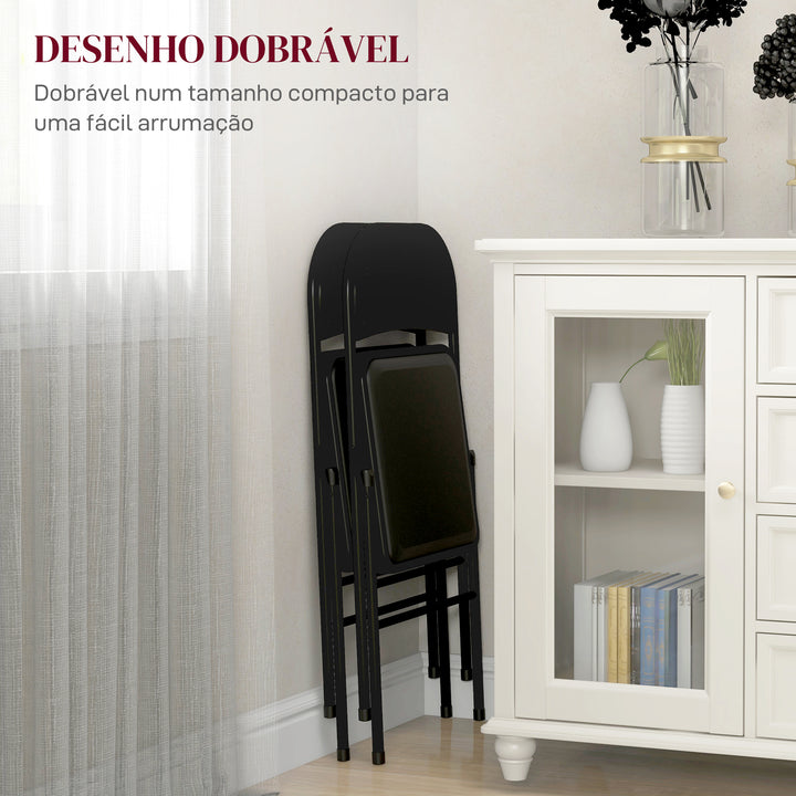 Conjunto de 2 Cadeiras Dobráveis Cadeiras Dobráveis com Encosto e Estrutura de Aço para Sala de Estar Escritório Estúdio 45x46x78 cm Preto