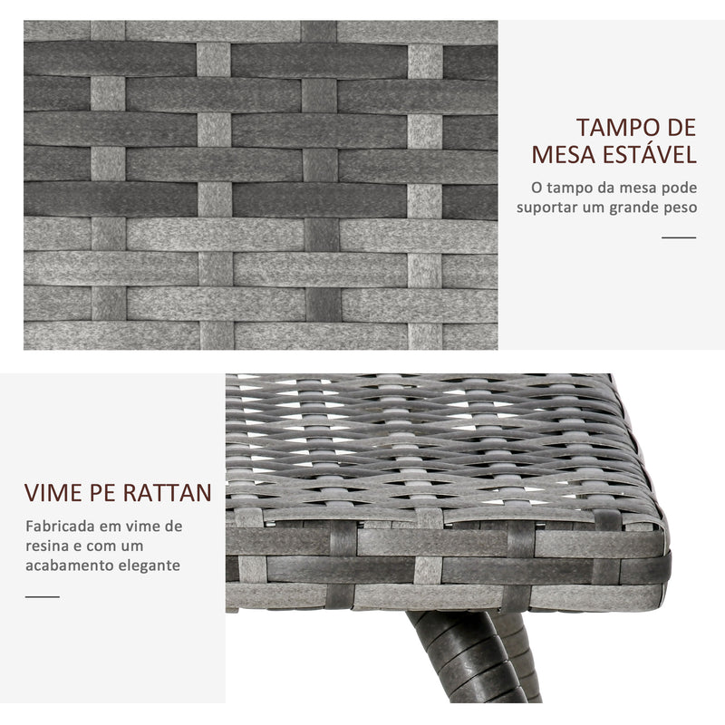 Mesa de Jardim de Vime Mesinha Auxiliar com Pés de Metal Capacidade 30 kg Mesa de Exterior para Pátio Terraço Varanda 45x45x44 cm Cinza