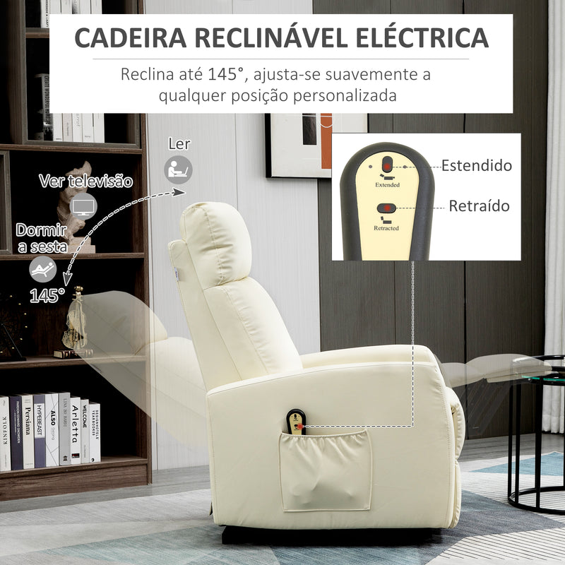 Poltrona Relax Levanta Pessoas Poltrona Elétrica Reclinável a 145° com Controlo Remoto Apoio para Pés para Pessoas Idosas 67x95x105 cm Creme