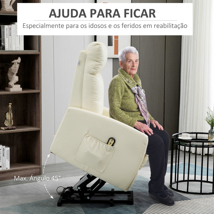 Poltrona Relax Levanta Pessoas Poltrona Elétrica Reclinável a 145° com Controlo Remoto Apoio para Pés para Pessoas Idosas 67x95x105 cm Creme