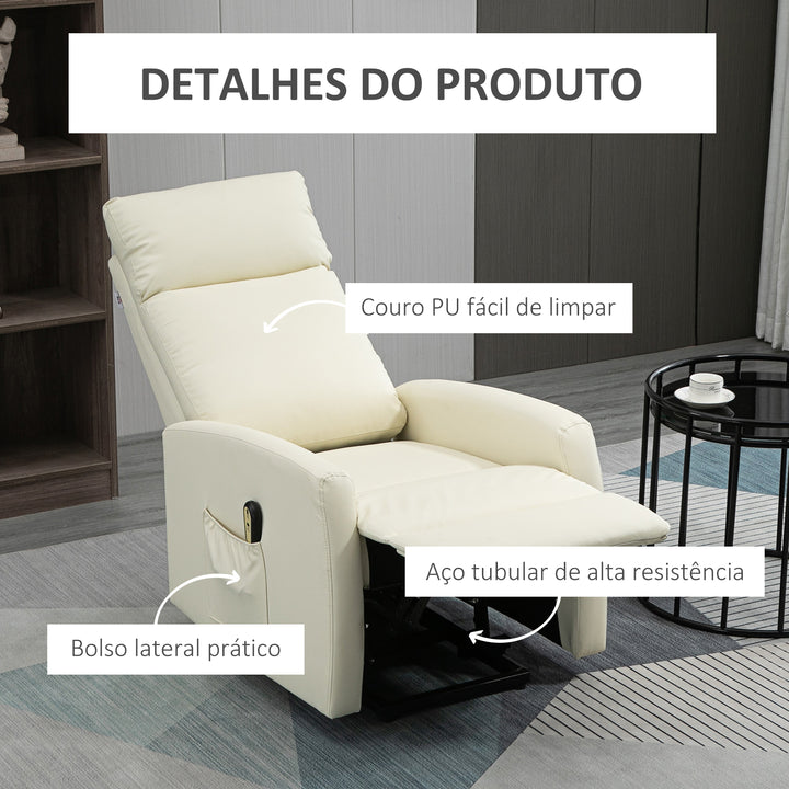 Poltrona Relax Levanta Pessoas Poltrona Elétrica Reclinável a 145° com Controlo Remoto Apoio para Pés para Pessoas Idosas 67x95x105 cm Creme