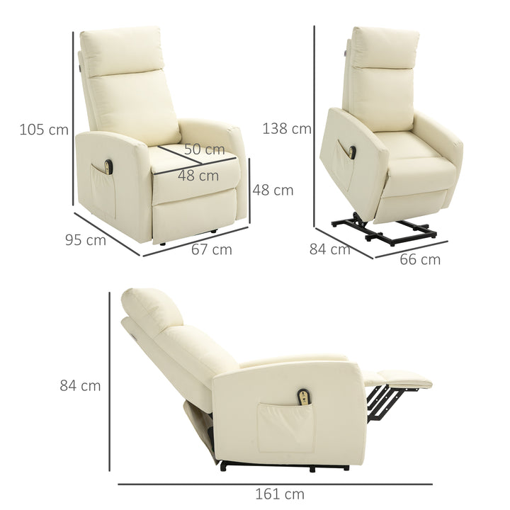 Poltrona Relax Levanta Pessoas Poltrona Elétrica Reclinável a 145° com Controlo Remoto Apoio para Pés para Pessoas Idosas 67x95x105 cm Creme