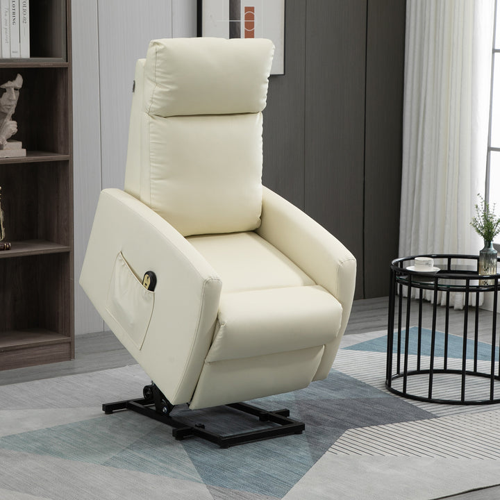 Poltrona Relax Levanta Pessoas Poltrona Elétrica Reclinável a 145° com Controlo Remoto Apoio para Pés para Pessoas Idosas 67x95x105 cm Creme