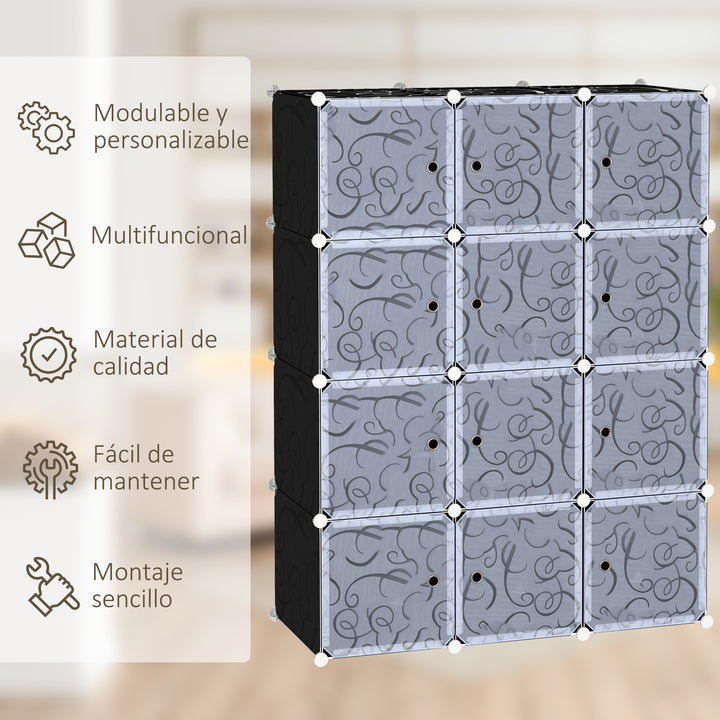 Armário modular de plástico 12 Cubos com Portas para Armazenamento de Roupas Armário Organizador para Brinquedos 111x47x145cm