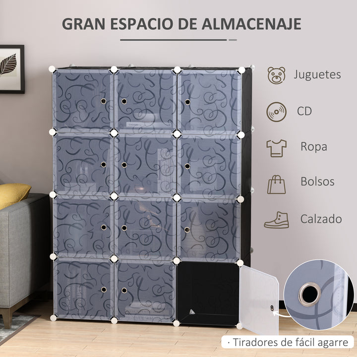 Armário modular de plástico 12 Cubos com Portas para Armazenamento de Roupas Armário Organizador para Brinquedos 111x47x145cm