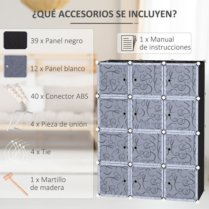 Armário modular de plástico 12 Cubos com Portas para Armazenamento de Roupas Armário Organizador para Brinquedos 111x47x145cm