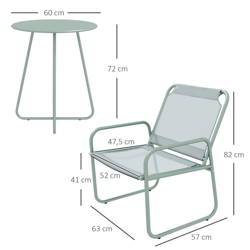 Conjunto de Móveis de Jardim Conjunto de 1 Mesa Redonda e 2 Cadeiras de Varanda com Estrutura de Aço Apoio para os Braços e Pés com Almofadas Ajustáveis para Varanda Pátio Verde