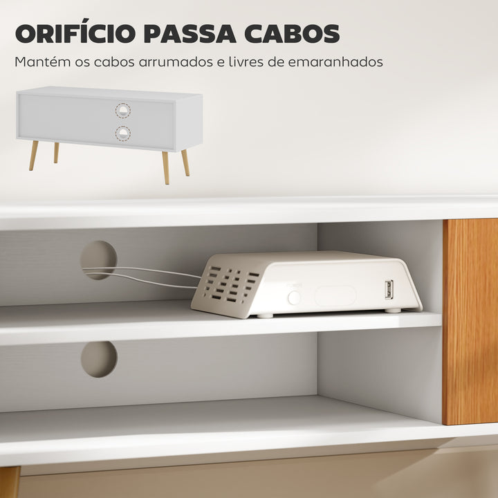Móvel de TV Minimalista com 2 Prateleiras de Armazenamento e Armário Móvel de TV para Televisores de até 55 Polegadas para Dormitório 110x40x50 cm Branco e Madeira