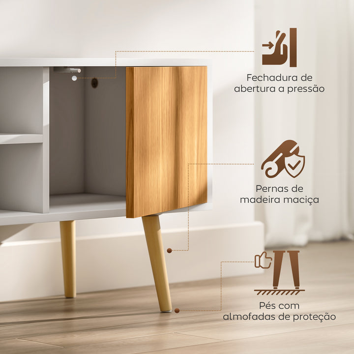 Móvel de TV Minimalista com 2 Prateleiras de Armazenamento e Armário Móvel de TV para Televisores de até 55 Polegadas para Dormitório 110x40x50 cm Branco e Madeira