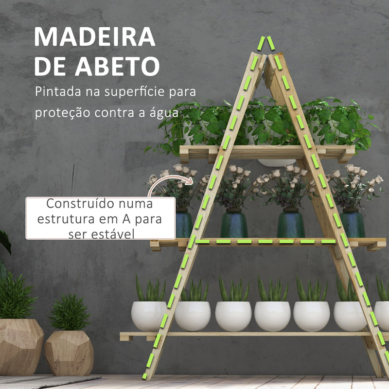 Suporte de Madeira para Plantas Dobrável Estante Decorativo para Vasos de 3 Níveis com Estrutura em Forma de A para Jardim Pátio Varanda 100x36x112 cm Natural