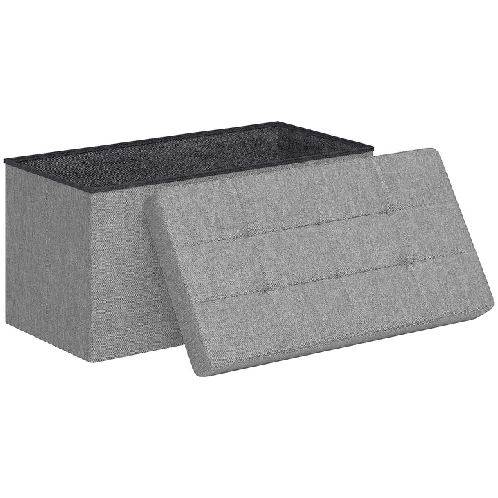 Baú de Arrumação para Quarto 84L Puff de Arrumação Dobrável Estofado em Linho Sintético com Tampa para Sala 76x38x38 cm Cinzento Claro