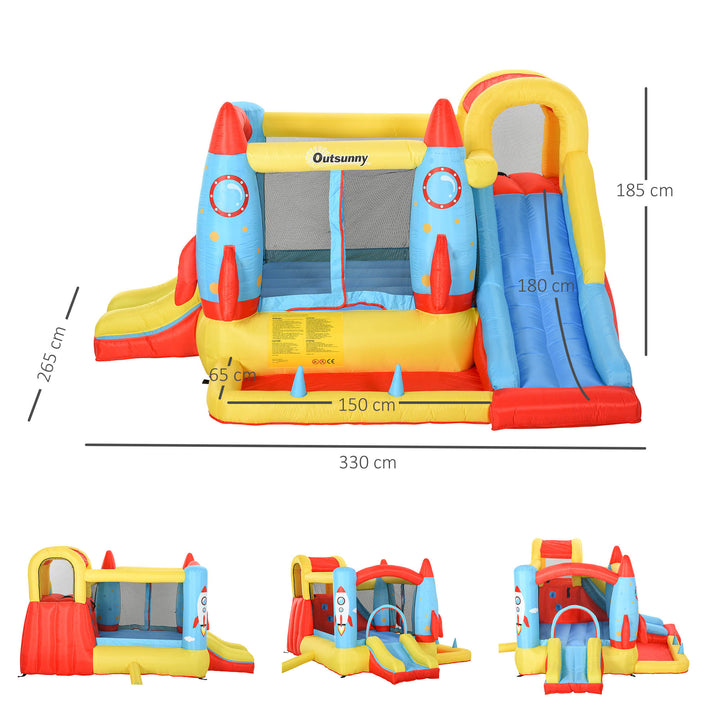 Castelo Insuflável com 2 Escorregas Trampolim e Piscina para Crianças acima de 3 Anos com Inflador e Bolsa de Transporte para Interior Exterior 330x265x185cm Multicor