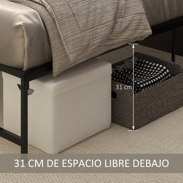 Estrutura de Cama Dupla de Metal para Colchão 135x190cm com Pés de 35cm Estrutura de Cama de Casal com Espaço em Baixo de Armazenamento 141,5x195x35cm Preto