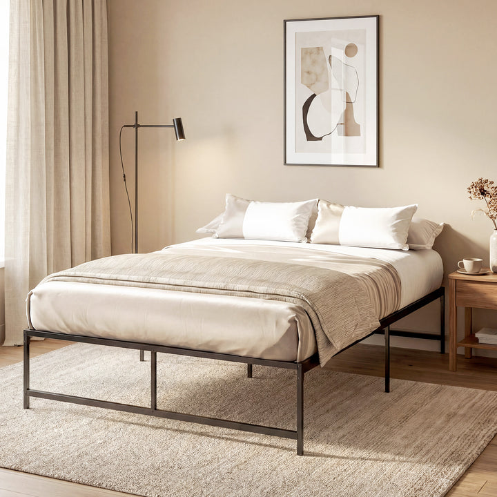 Estrutura de Cama Dupla de Metal para Colchão 135x190cm com Pés de 35cm Estrutura de Cama de Casal com Espaço em Baixo de Armazenamento 141,5x195x35cm Preto