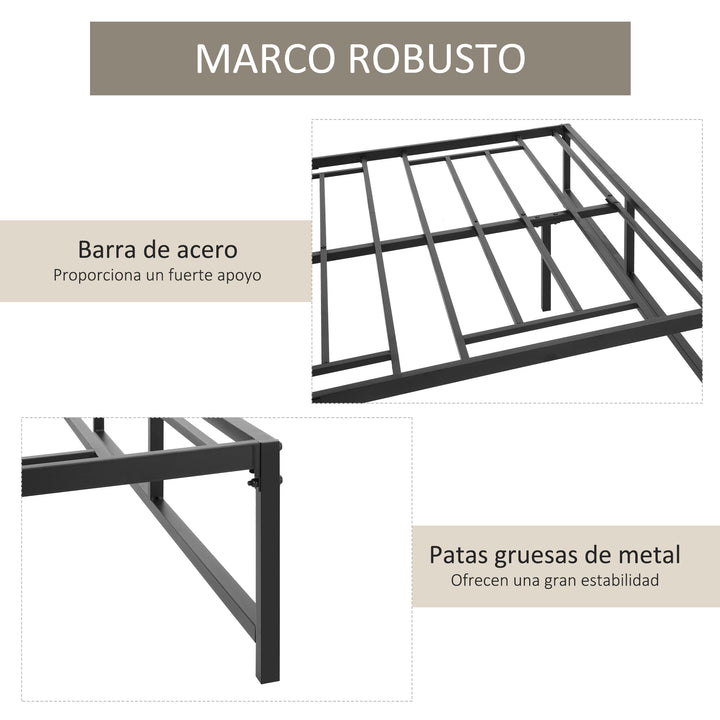 Estrutura de Cama Dupla de Metal para Colchão 135x190cm com Pés de 35cm Estrutura de Cama de Casal com Espaço em Baixo de Armazenamento 141,5x195x35cm Preto