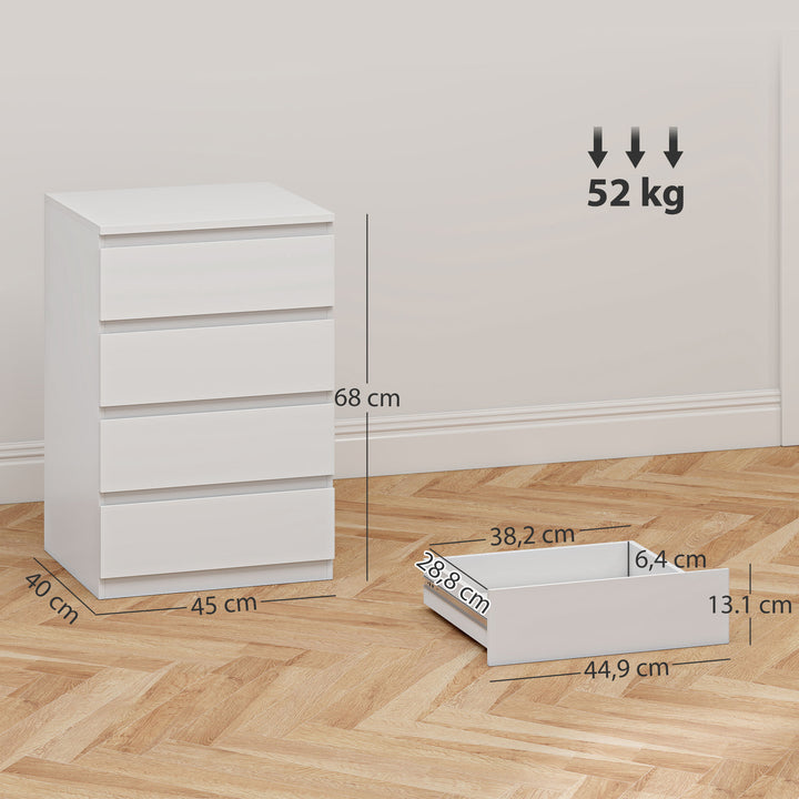 Cómoda com 4 Gavetas com Fecho Suave Cómoda para Quarto Sala de Estar Escritório Estilo Moderno 45x40x68 cm Branco