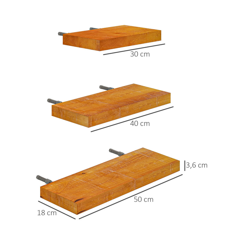 Prateleiras de Parede de Madeira 3 Peças Prateleiras de Parede Suspensas para Sala de Estar Dormitório Corredor Cozinha 50x18x3,6 cm 40x18x3,6 cm 30x18x3,6 Marrom