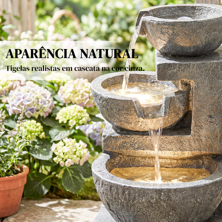 Fonte de Água Decorativa com Iluminação LED e Bomba Fonte de Jardim Exterior em Cascata de 3 Níveis Resistente às Intempéries para Jardim Pátio Terraço 40x37x61 cm Multicolor