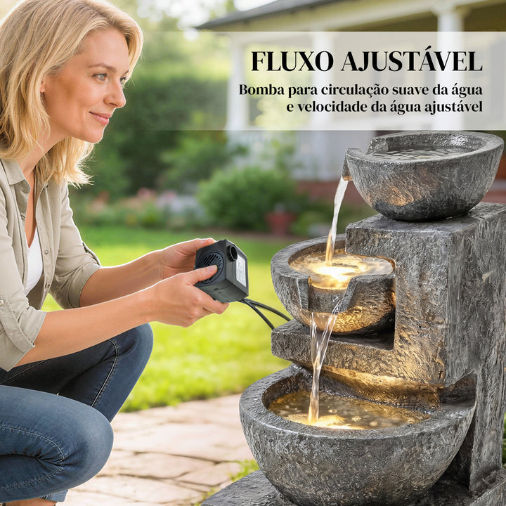 Fonte de Água Decorativa com Iluminação LED e Bomba Fonte de Jardim Exterior em Cascata de 3 Níveis Resistente às Intempéries para Jardim Pátio Terraço 40x37x61 cm Multicolor