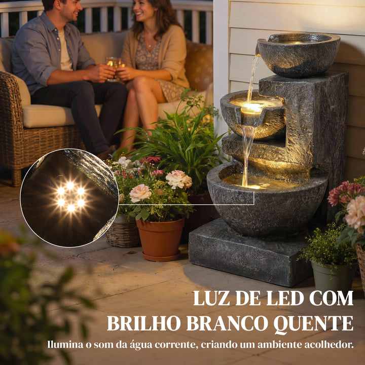 Fonte de Água Decorativa com Iluminação LED e Bomba Fonte de Jardim Exterior em Cascata de 3 Níveis Resistente às Intempéries para Jardim Pátio Terraço 40x37x61 cm Multicolor