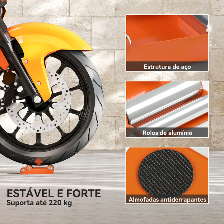 Suporte de Rolos para Moto Suporte para Limpeza de Rodas para Limpeza de Pneus e Lubrificação de Correntes para Motos < 220 kg e Largura de Pneus <180 mm Laranja