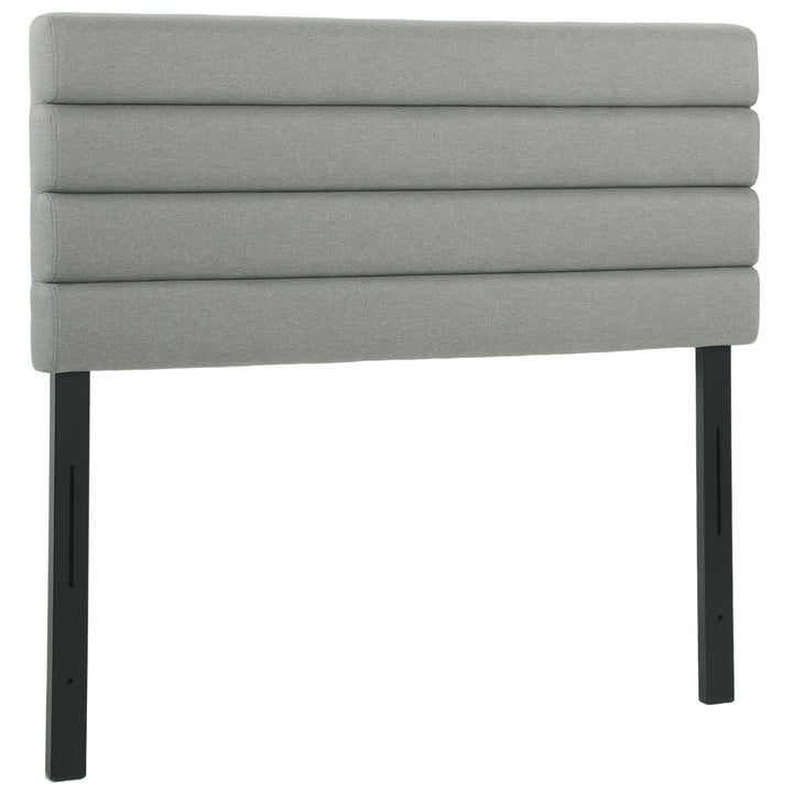 Cabeceira de Cama 140 cm Altura Ajustável em 3 Níveis 106/116/126 cm Cabeceira Estofada em Linho Acolchoamento Linear com Pernas de Aço Montada na Parede para Quarto Cinza