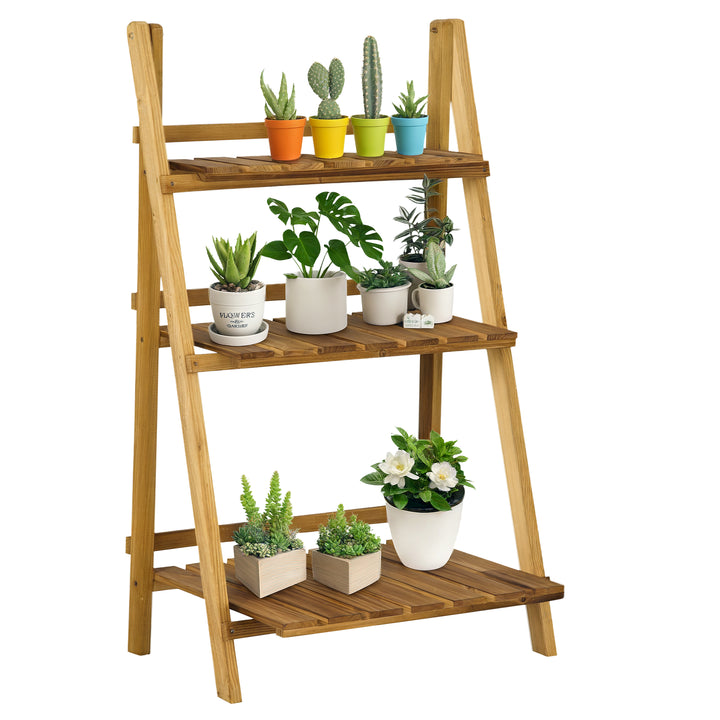Suporte para Plantas de 3 Níveis Prateleira para Plantad Dobrável Suporte para Vasos de Madeira para Interior e Exterior 60x37x93 cm Madeira