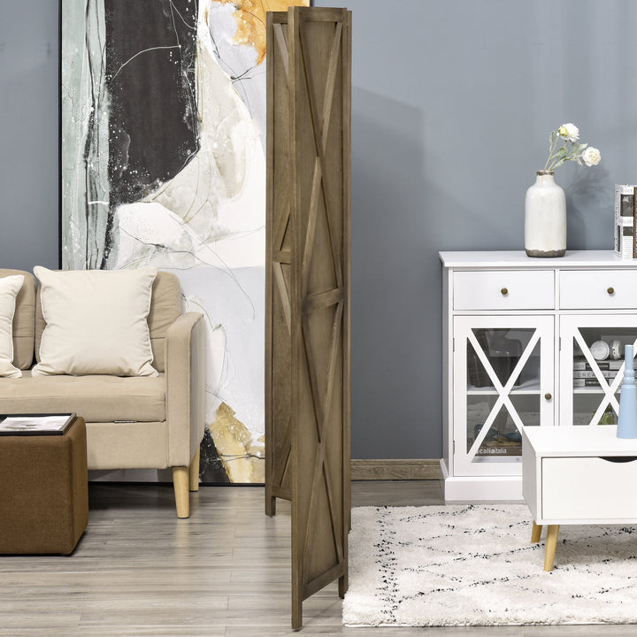 Biombo de 4 Painéis Separador de Ambientes Dobrável 182x170 cm Divisória para Espaços de Madeira Decoração Elegante para Dormitório Sala de Estar Marrom Acinzentado