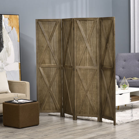 Biombo de 4 Painéis Separador de Ambientes Dobrável 182x170 cm Divisória para Espaços de Madeira Decoração Elegante para Dormitório Sala de Estar Marrom Acinzentado