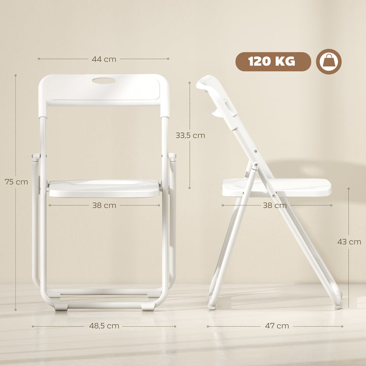 Conjunto de 6 Cadeiras Dobráveis de Plástico e Aço Cadeiras Dobráveis com Encosto Curvo Assento Côncavo com Ventilação Para Espaços Pequenos Sala de Estar Sala de Jantar Cozinha 48,5x47x75 cm Branco