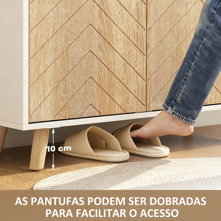 Sapateira de 2 Portas Sapateira para Entrada com Prateleiras Ajustáveis Compartimento Aberto e Pés em Madeira para 15 Pares de Sapatos 75x35x104 cm Branco e Madeira