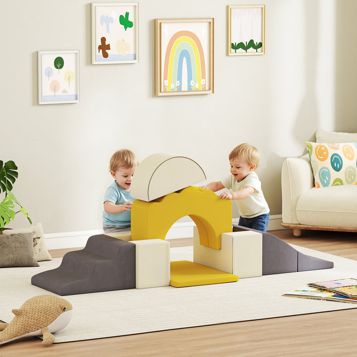 Conjunto de 7 Blocos de Espuma para Crianças Blocos de Psicomotricidade Figuras de Construção Brinquedo para Aprendizagem para Escalar e Rastejar Amarelo