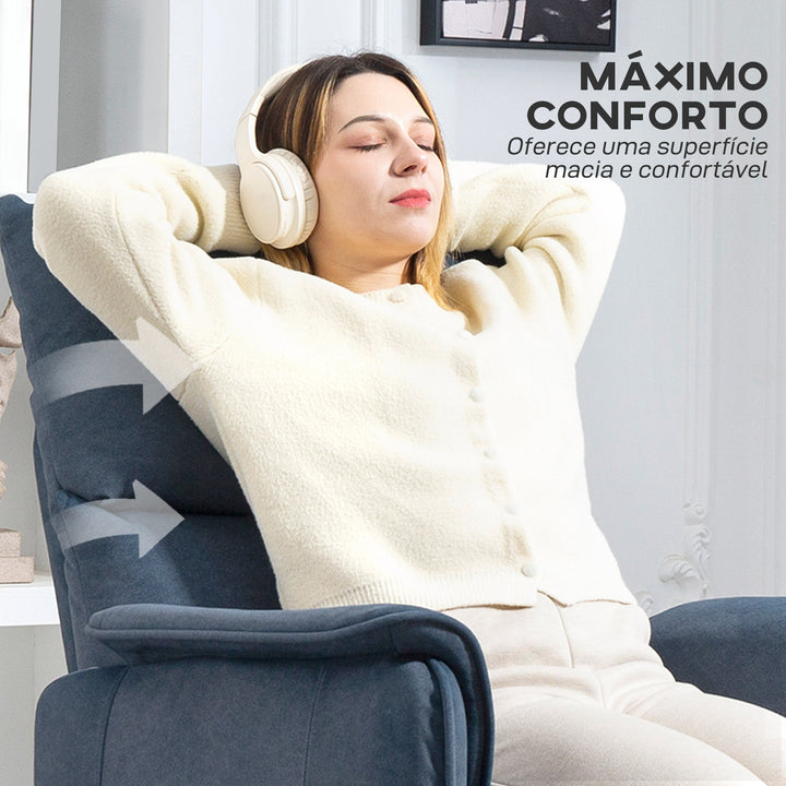 Poltrona Relax Reclinável Elétrica Poltrona Reclinável Silenciosa com Função Memória Apoio para Pés Controlo Remoto e Bolsos Laterais para Dormitório Sala de Estar 80x83x104 cm Azul Escuro