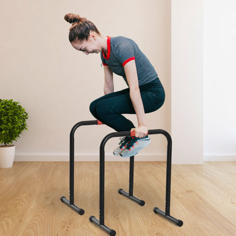 Suporte de treino de barras paralelas para flexões inclinadas construção muscular Calistênicos 63x41x73 cm Preto