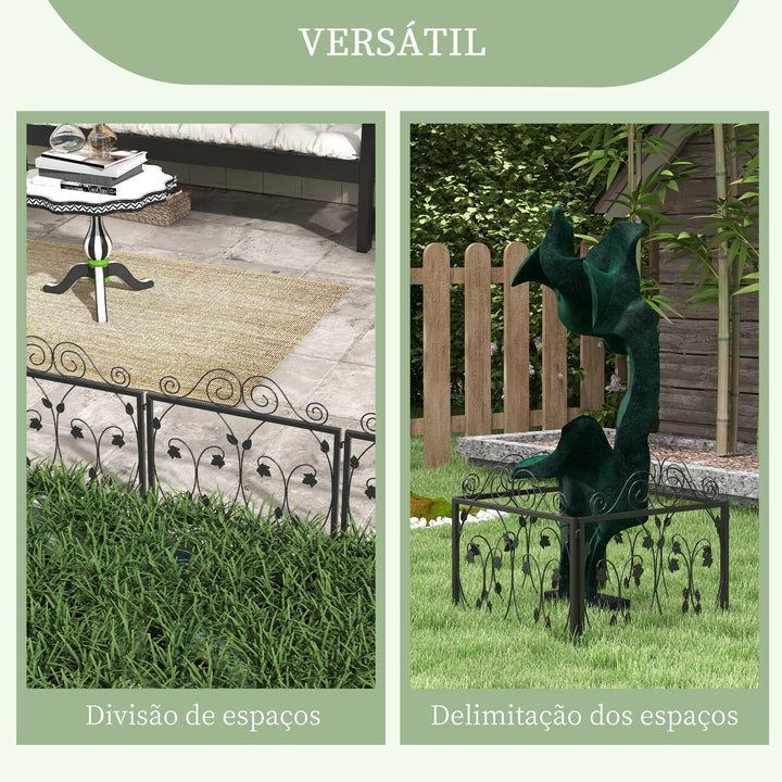 Vedação de Jardim Exterior com 4 Painéis 57x47,5 cm Vedações Decorativas de Jardim em Aço com Ângulo Ajustável para Pátio Terraço Preto