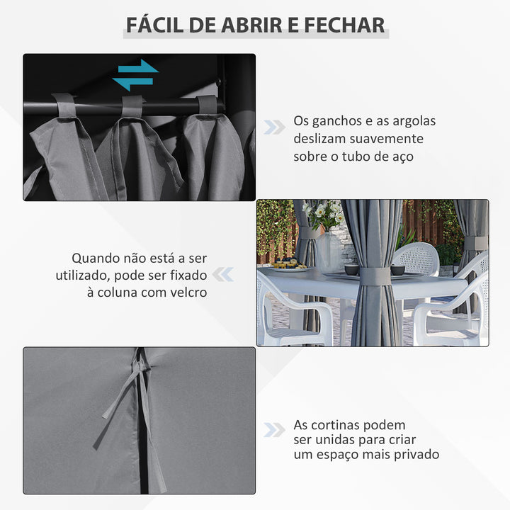Pégola de Jardim Pérgola de Exterior com Paredes Laterais Amovíveis e Estrutura de Aço para Festas Eventos 398x300x272 cm Cinza