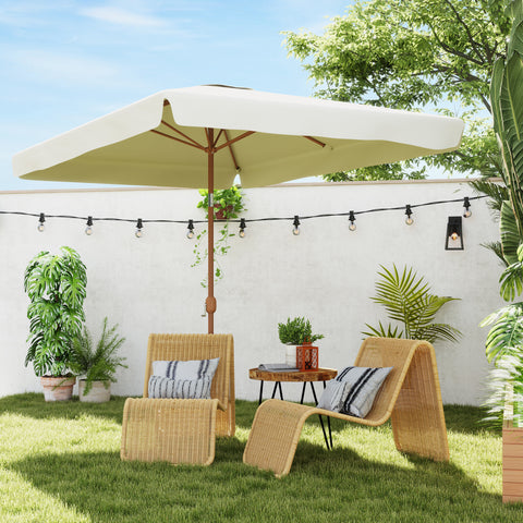 Chapéu de Sol de Jardim 300x200 cm Chapéu de Sol de Exterior com Ângulo Ajustável Mastro de Alumínio Manivela e Proteção UV 50+ Chapéu de Sol para Jardim Pátio Bege