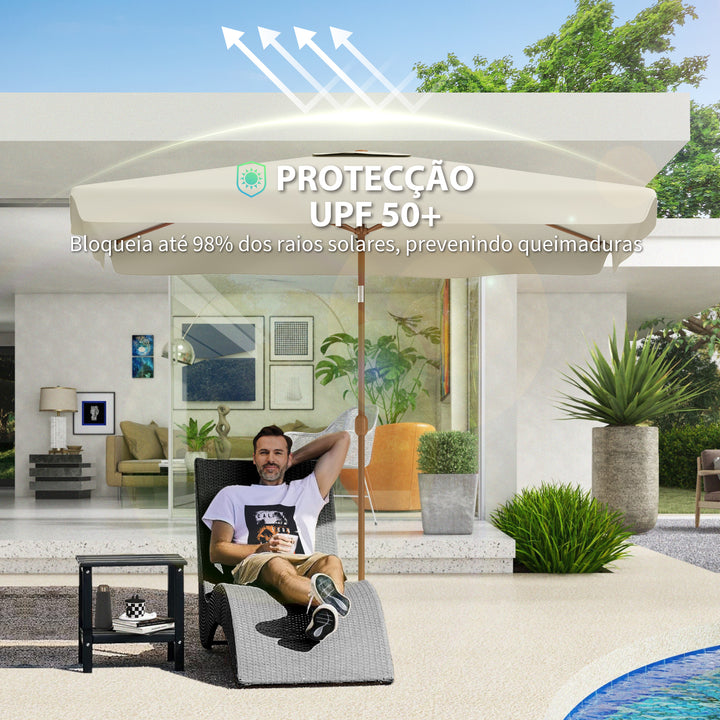 Chapéu de Sol de Jardim 300x200 cm Chapéu de Sol de Exterior com Ângulo Ajustável Mastro de Alumínio Manivela e Proteção UV 50+ Chapéu de Sol para Jardim Pátio Bege