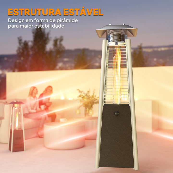 Aquecedor a Gás Butano 3 KW Aquecedor de Exterior a Gás Portátil com Temperatura Ajustável Proteção contra Tombos Ignição por Pressão Adequado para Butano e Propano 23x23x89 cm Prata e Bronze