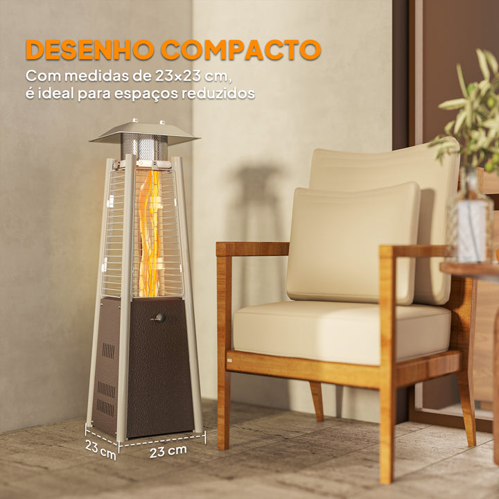 Aquecedor a Gás Butano 3 KW Aquecedor de Exterior a Gás Portátil com Temperatura Ajustável Proteção contra Tombos Ignição por Pressão Adequado para Butano e Propano 23x23x89 cm Prata e Bronze