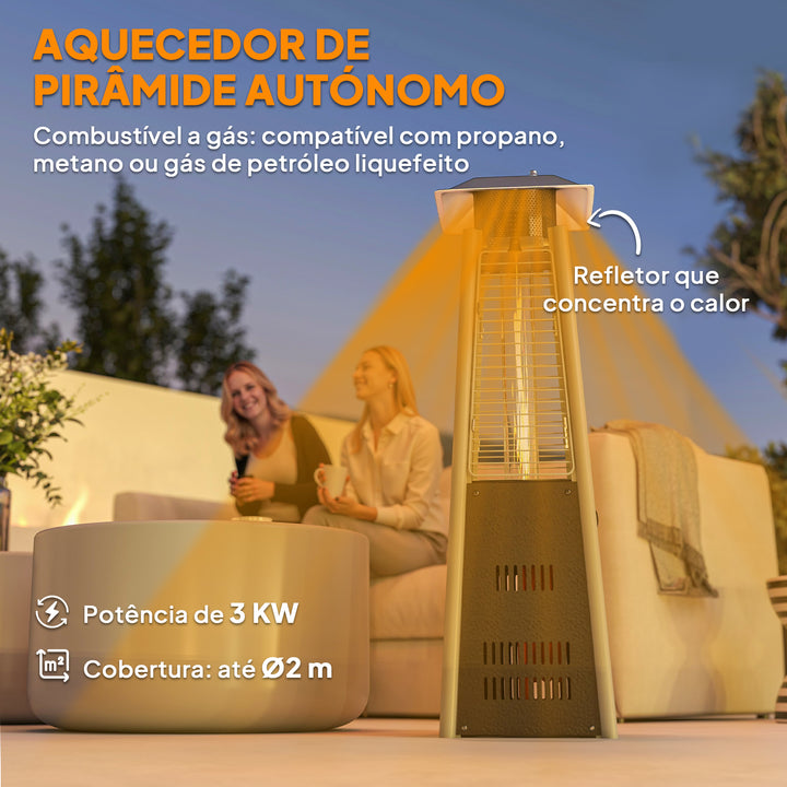 Aquecedor a Gás Butano 3 KW Aquecedor de Exterior a Gás Portátil com Temperatura Ajustável Proteção contra Tombos Ignição por Pressão Adequado para Butano e Propano 23x23x89 cm Prata e Bronze