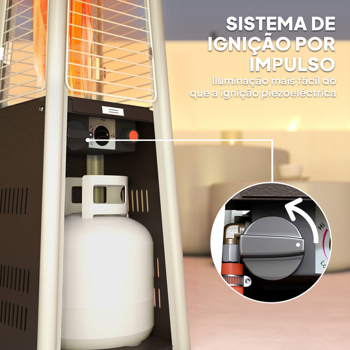 Aquecedor a Gás Butano 3 KW Aquecedor de Exterior a Gás Portátil com Temperatura Ajustável Proteção contra Tombos Ignição por Pressão Adequado para Butano e Propano 23x23x89 cm Prata e Bronze