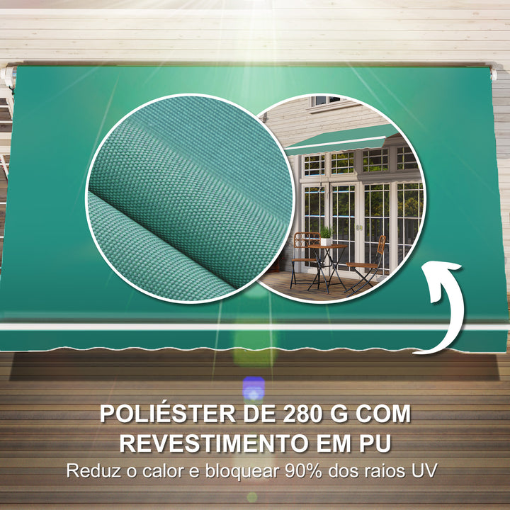 Toldo Manual Retrátil com Manivela 295x245cm Toldo Enrolável Alumínio com Proteção Solar para Janela Portas Balcão Terraço Exterior Verde