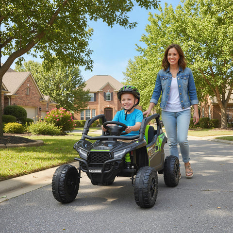 Carro Elétrico para Crianças 12V Kawasaki Teryx KRX 1000 Carro a Bateria UTV com 2 Motores Controlo Remoto 2,4G Suspensão Traseira Faróis USB para Crianças acima de 3 Anos 100x64x56 cm Preto